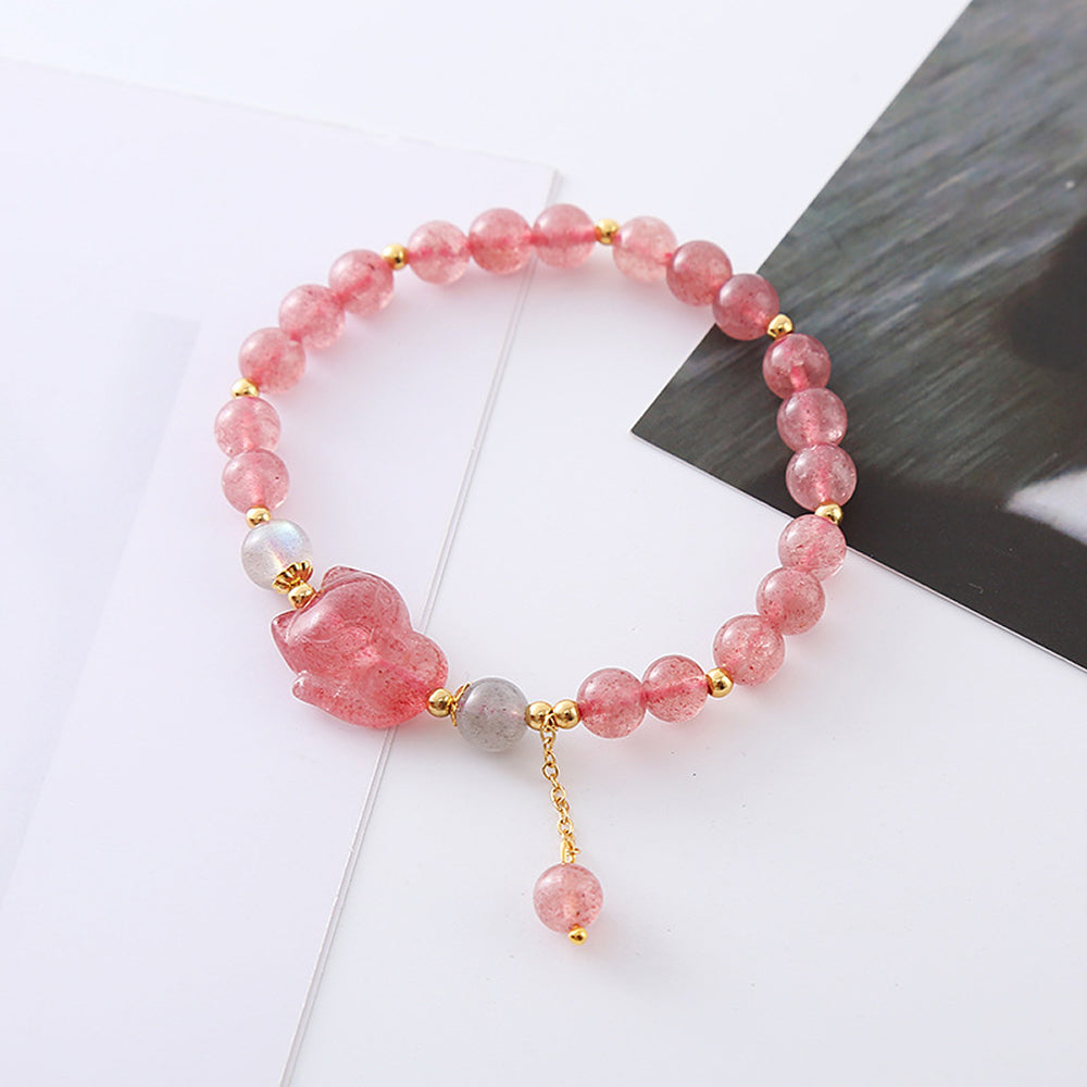 天然草莓晶可愛簡約狐狸手串「好姻緣」【首廟天壇天公廟祈福加持】