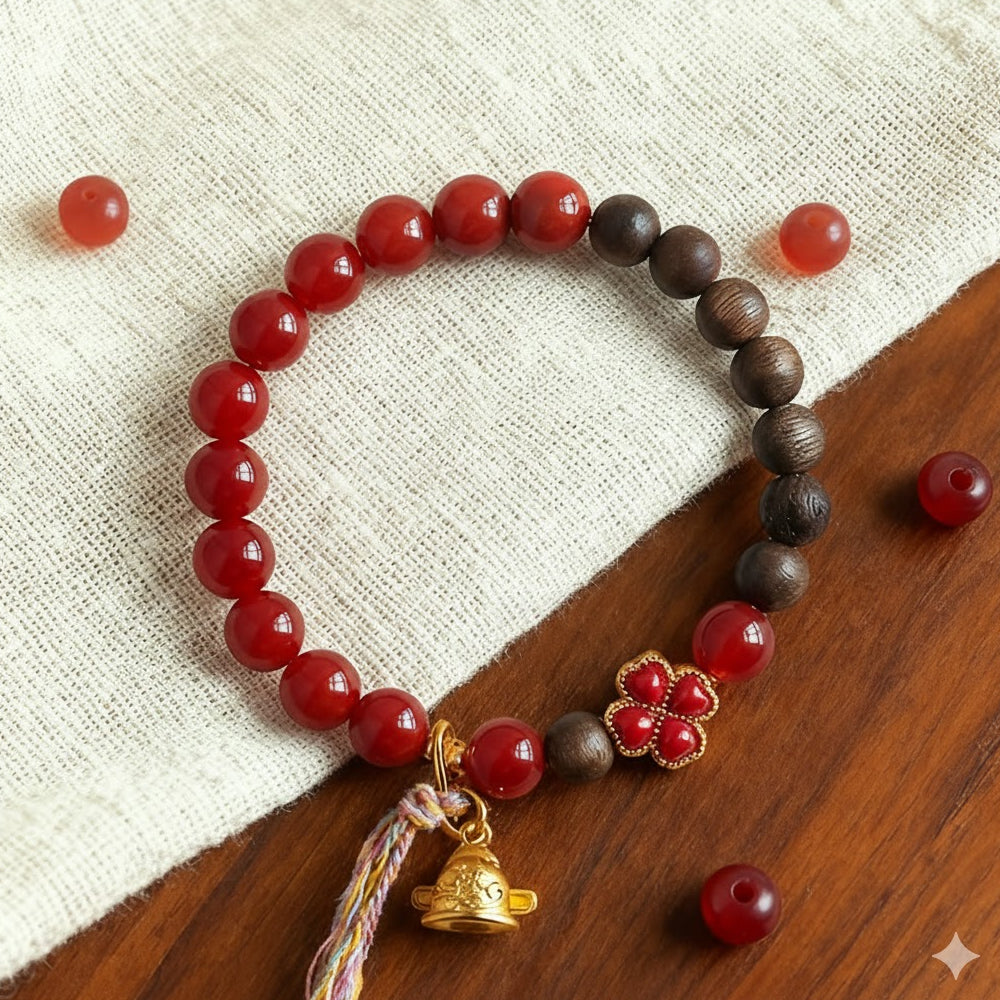 天然沉香木南紅四葉草手鏈「開智系列」【祈福加持】