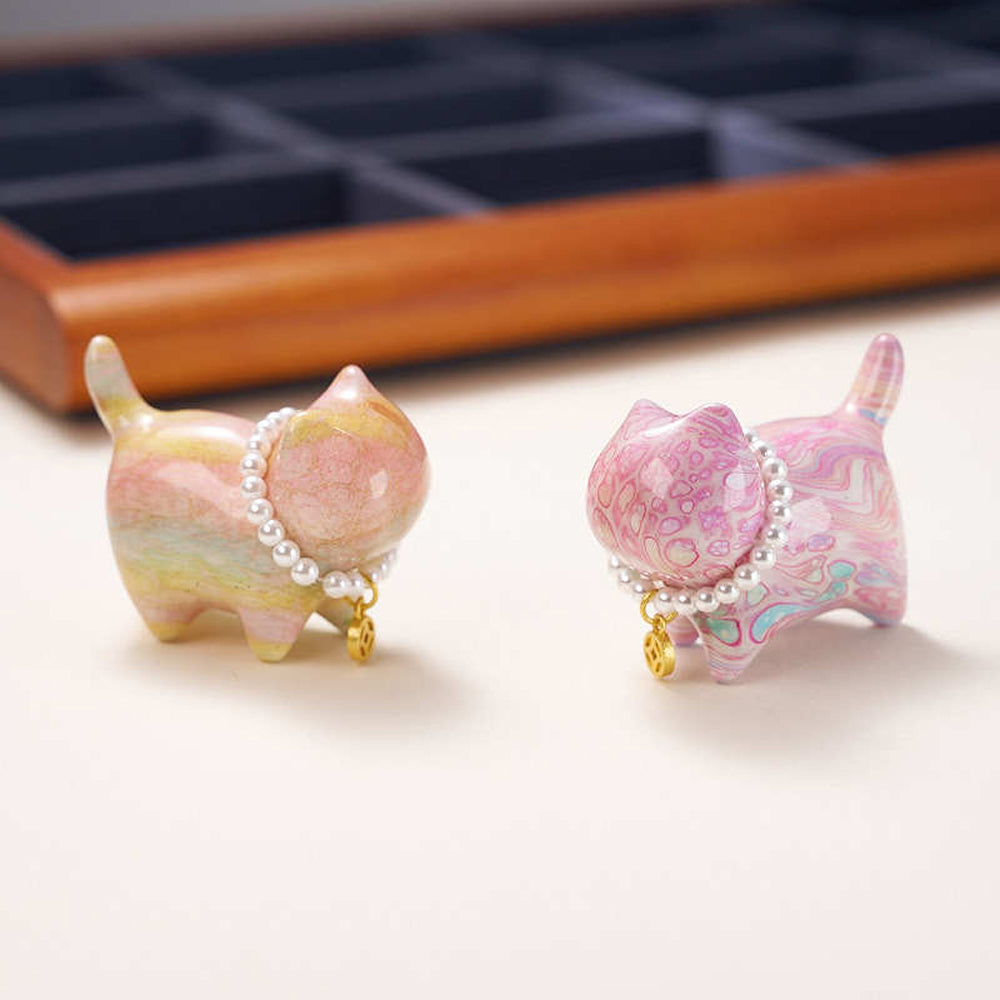 珍珠貓咪多彩大漆掛件「財源廣進」【顏色隨機】