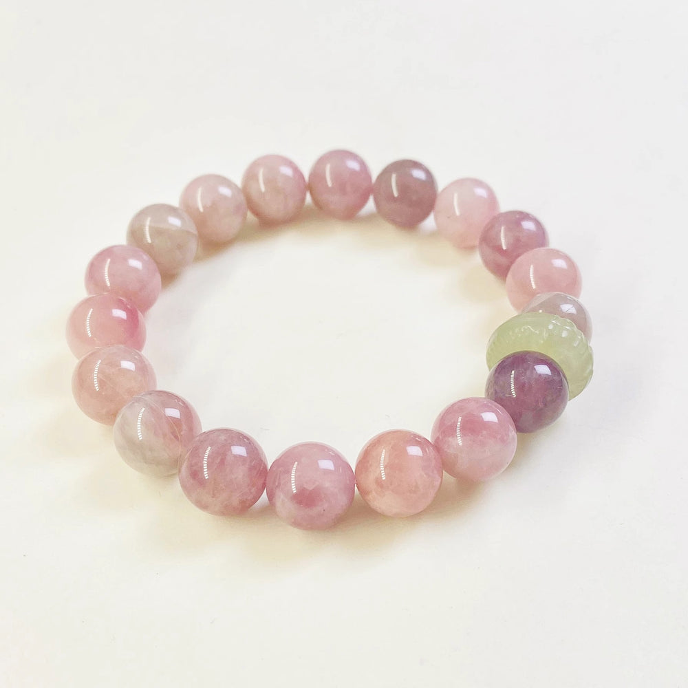 「好姻緣系列」紫馬粉水晶手鏈女芙蓉石手串和田玉 【首廟天壇天公廟祈福加持】