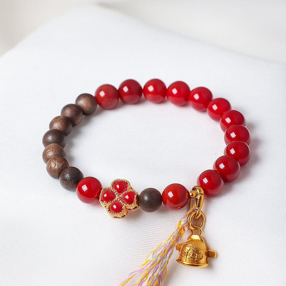 天然沉香木南紅四葉草手鏈「開智系列」【祈福加持】