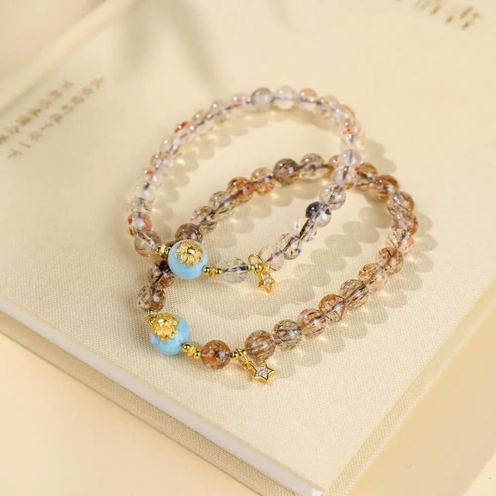 開掛人生「事業順系列」黑金超水晶手串七海紋石九尾狐貼片 【鹿耳門天后宮祈福加持】