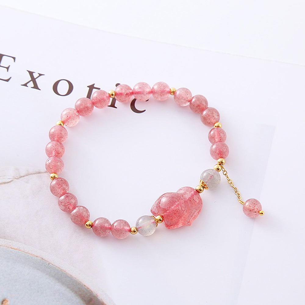 天然草莓晶可愛簡約狐狸手串「好姻緣」【首廟天壇天公廟祈福加持】