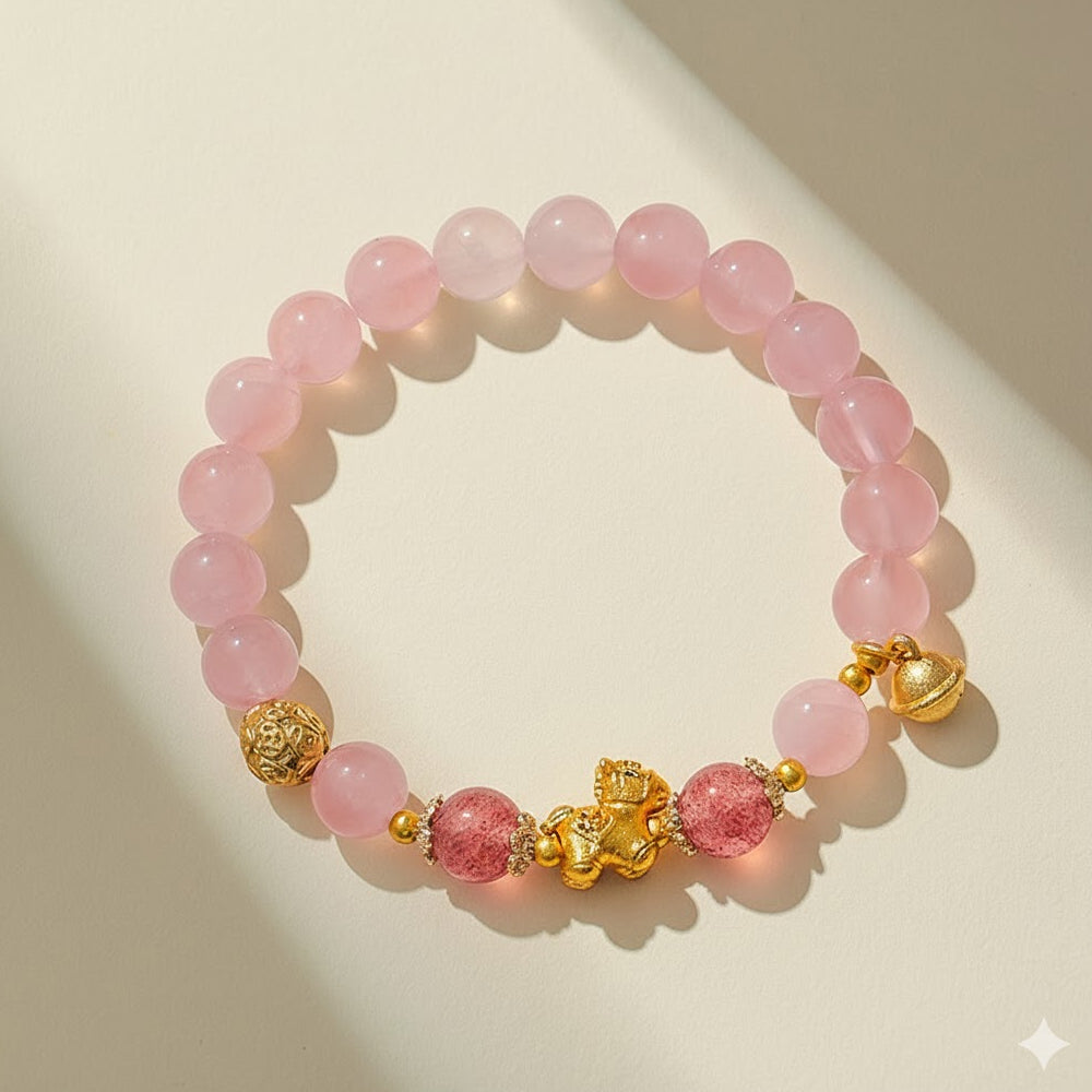 天然黃塔水晶串珠手鏈女粉水晶「財運來」【首廟天壇天公廟祈福加持】