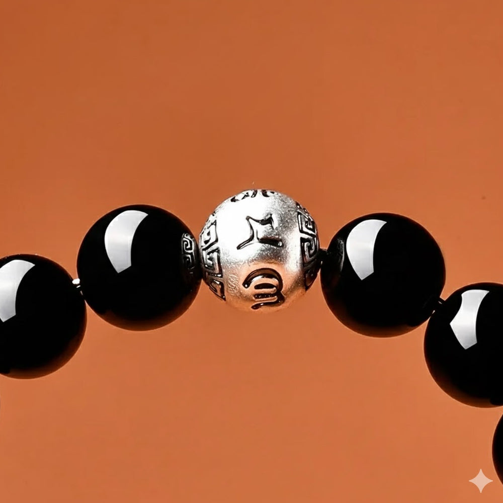 烏金黑曜石六字真言手串「自在安心系列」【台南首廟天壇天公廟祈福加持】