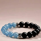 黑曜石海藍寶手串女款「自在安心系列」【台南首廟天壇天公廟祈福加持】