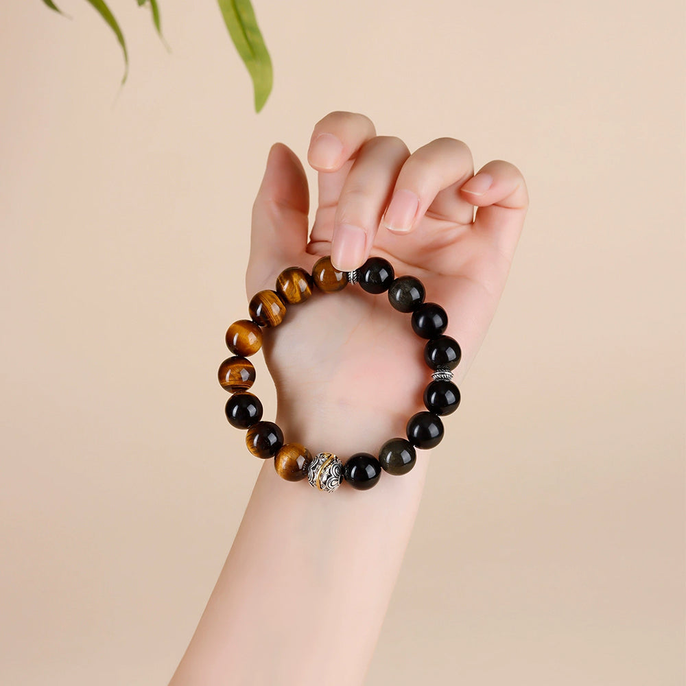 「事業順系列」天然金曜石黃虎眼單圈手串 【台南首廟天壇天公廟祈福加持】