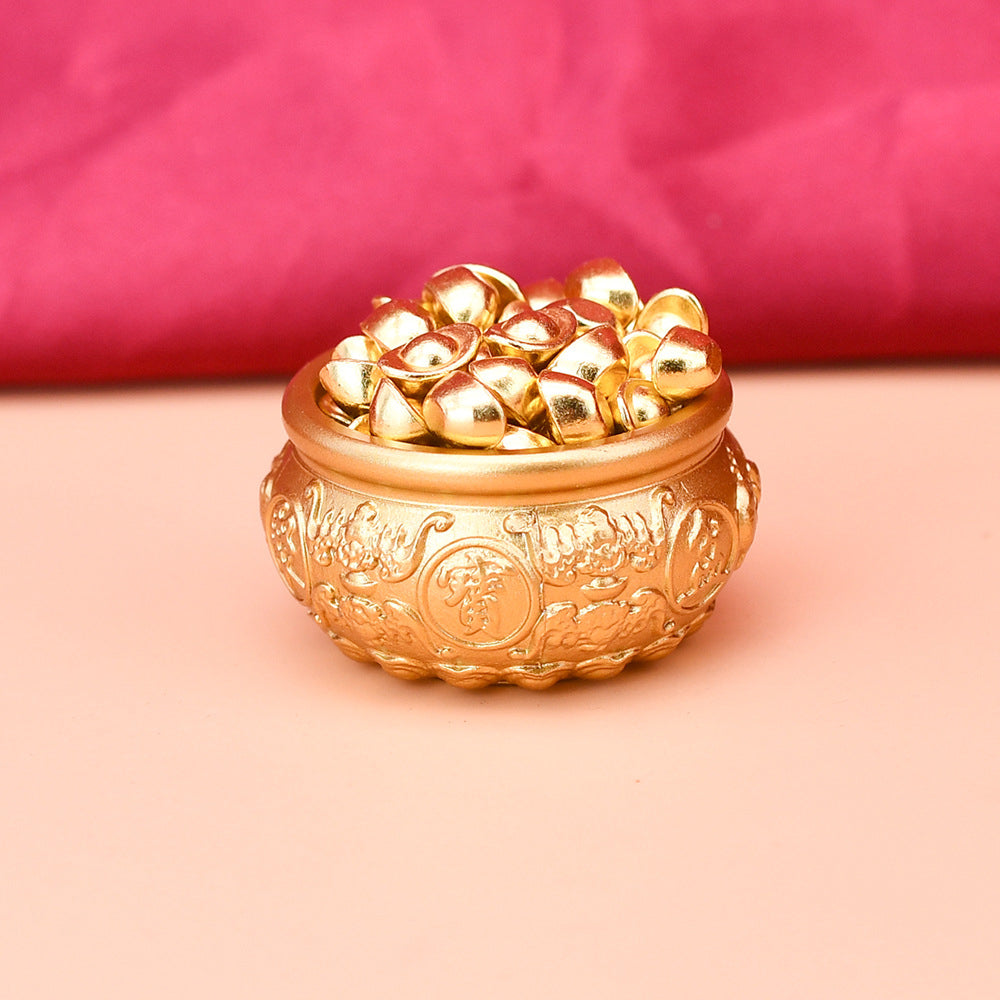 黃銅五福聚寶盆招財盆擺件「招財系列」4cm聚寶盆 + 1cm元寶【100顆】