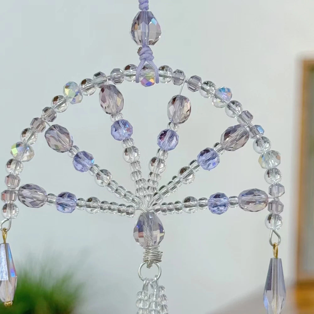 搖錢扇立體異形紫色小清新扇子串珠「財源廣進」【祈福加持】