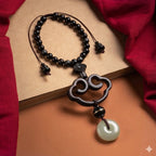 黑檀木祥云和田玉平安扣車掛「好運顺」 【祈福加持】