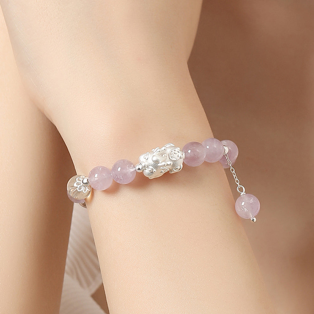 貔貅足銀手串九紫離火轉運珠紫水晶手鏈「圓滿開運」【首廟天壇天公廟祈福加持】