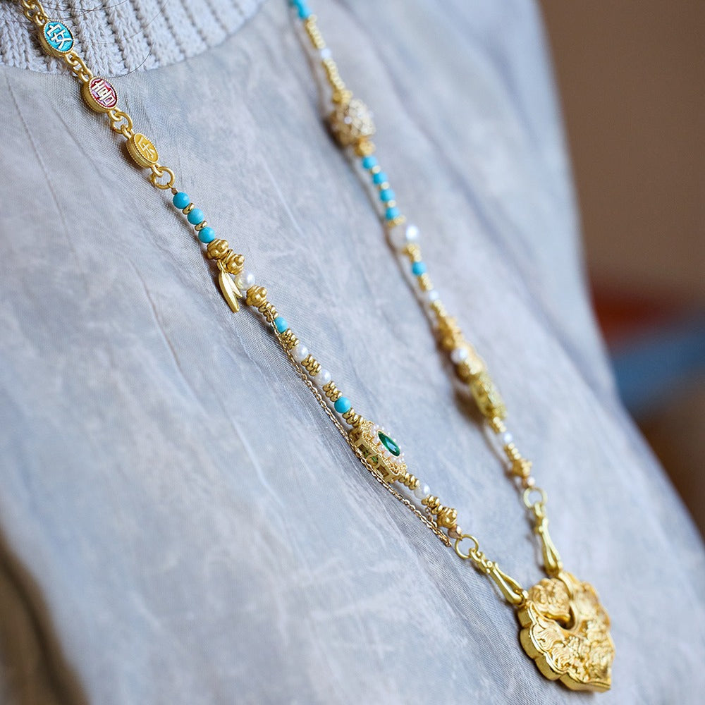 新中式多寶項鍊多寶珐琅配件錦鯉如意鎖項鍊「圓滿開運」【首廟天壇天公廟祈福加持】