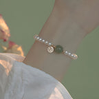 天然和田玉施家珍珠福牌手鏈「自在安心系列」【台南首廟天壇天公廟祈福加持】