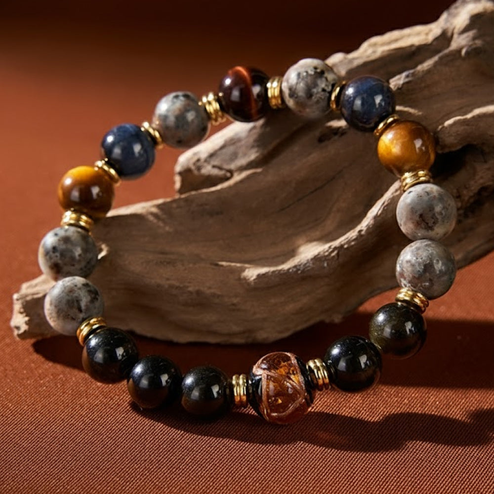 大聖手串火焰石琉璃悟空「事業順系列」天然黑曜石招財手鍊【台南首廟天壇天公廟祈福加持】