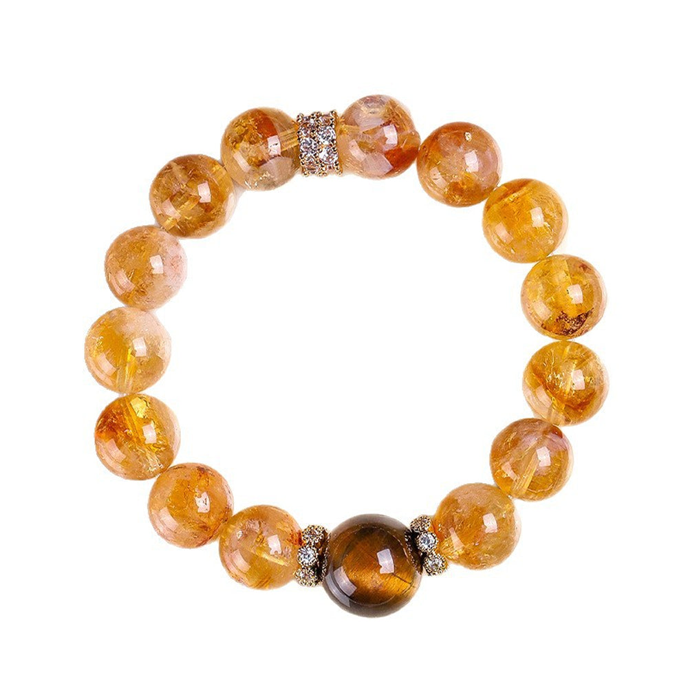 「來財系列」天然黃水晶黃塔晶雙花串珠手鏈 · 增好運納財虎眼石 【台南首廟天壇天公廟祈福加持】