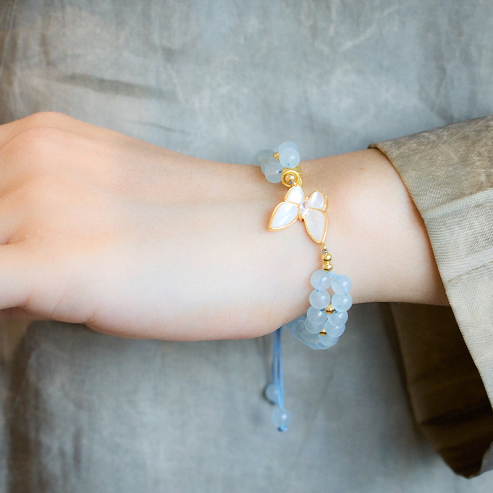 天然海藍寶編織手鏈女破茧成蝶蝴蝶竹節手串「圓滿開運」【台南首廟天壇天公廟祈福加持】