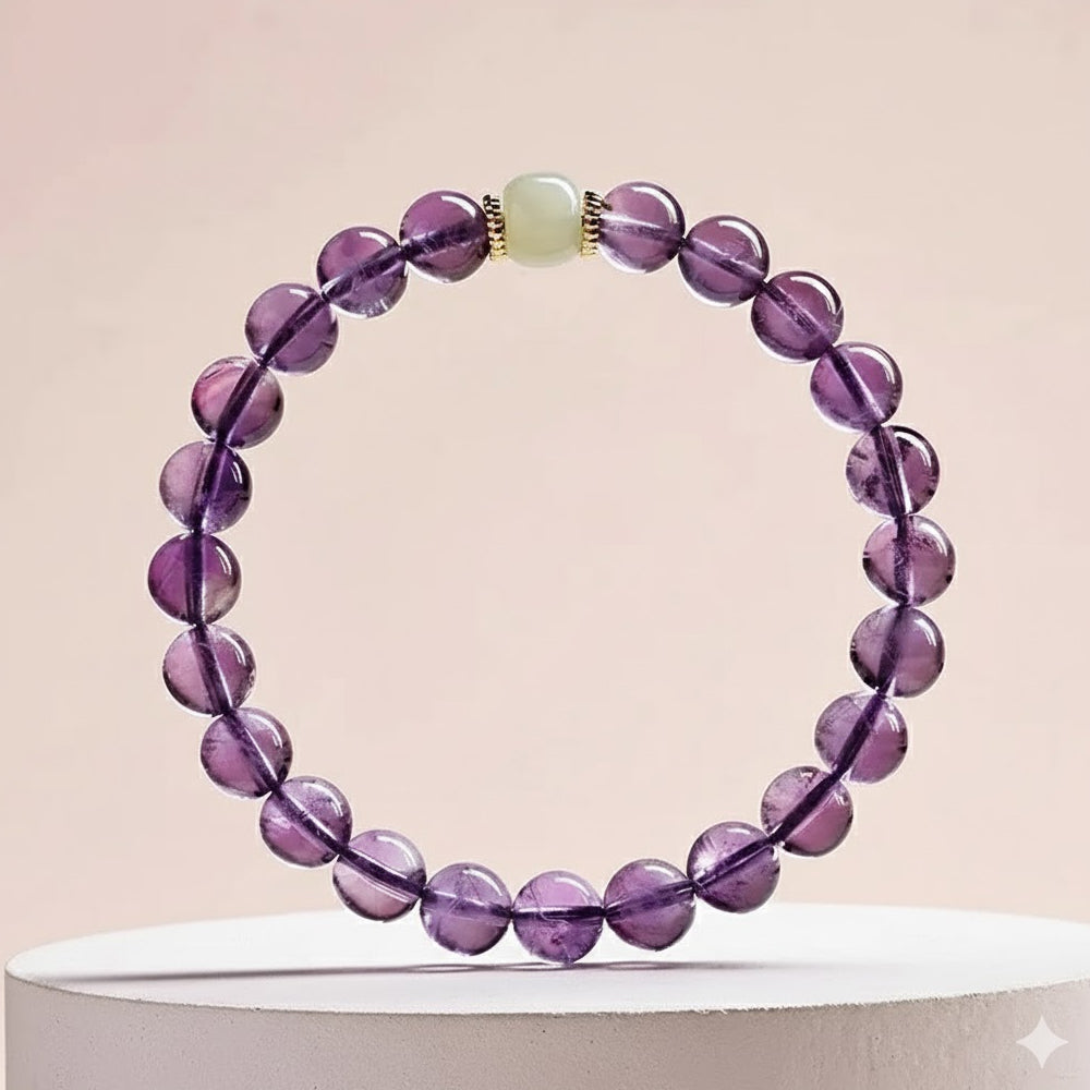 紫水晶和田玉素圈水晶手串「和田玉系列」【台南首廟天壇天公廟祈福加持】