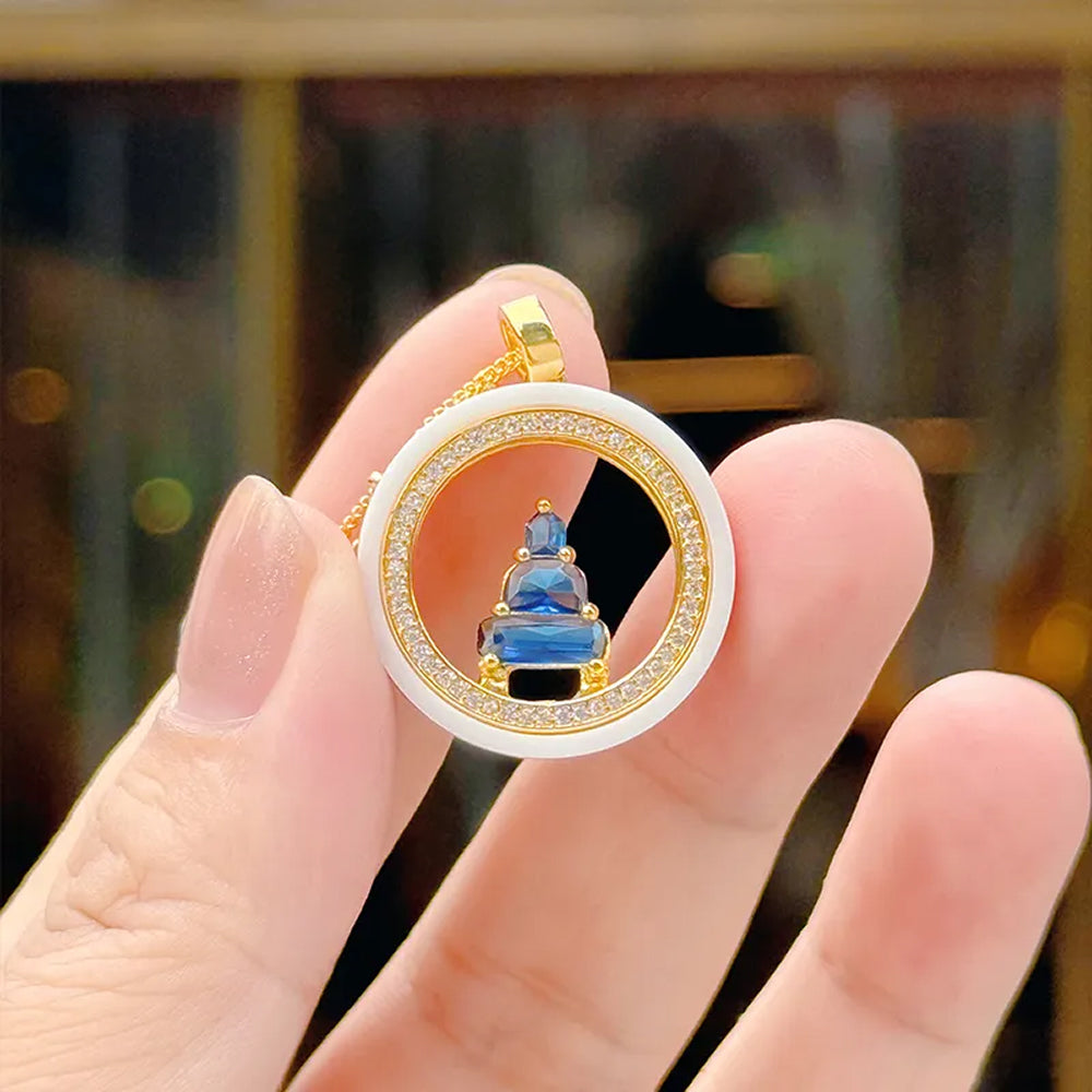 白色陶瓷藍水水 安安吊墜花開項鍊嘎烏盒 「圓滿開運」【首廟天壇天公廟祈福加持】