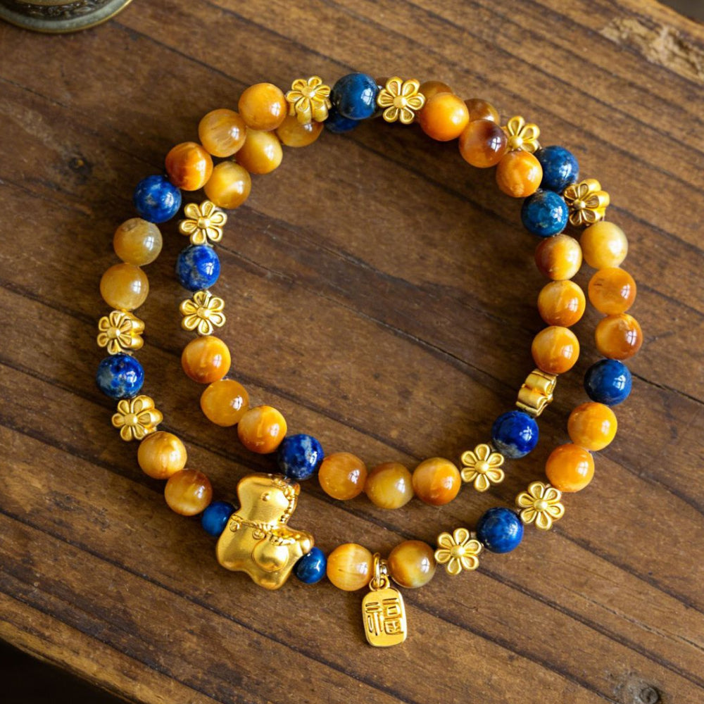 「馬上有福」馬年本命年天然金虎眼串珠手鍊【祈福加持】