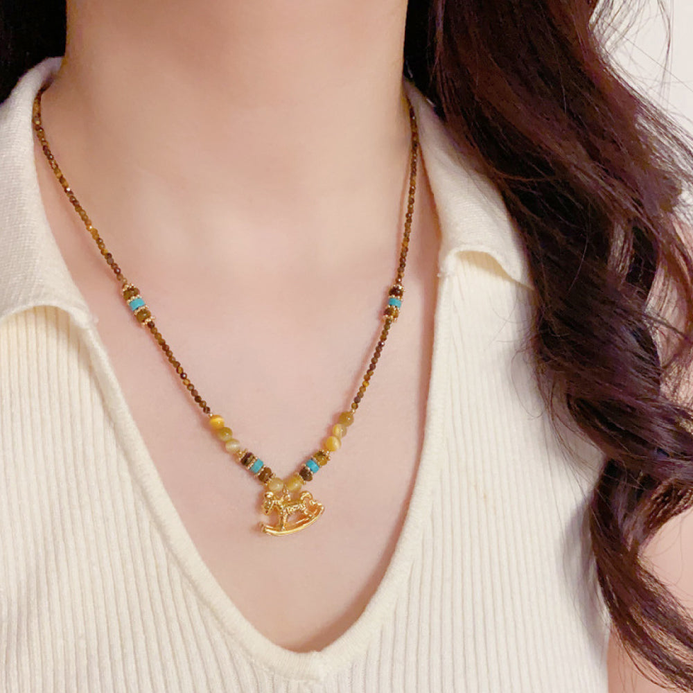 虎眼石「馬上有錢」木馬吊墜項鍊【祈福加持】