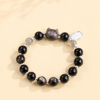 喵喵攬財「來財系列」黑曜石手串銀曜石【台南首廟天壇天公廟祈福加持】