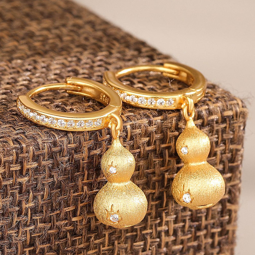 s925純銀金色葫蘆耳環耳坠「好運顺」【祈福加持】