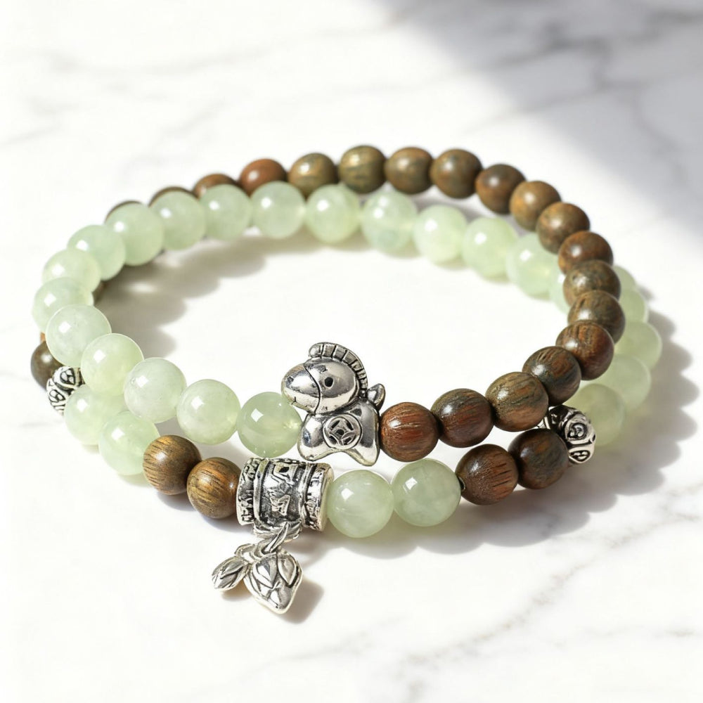 馬年本命年天然檀木紫水晶串珠雙圈「馬上有錢」 【祈福加持】