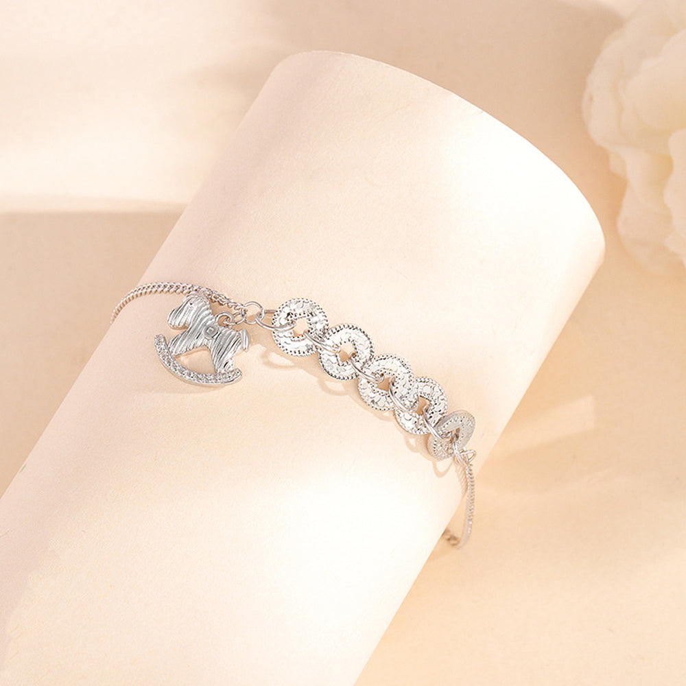 s925純銀「財源廣進」歡樂小木馬碎冰冰五帝錢手鍊 【祈福加持】