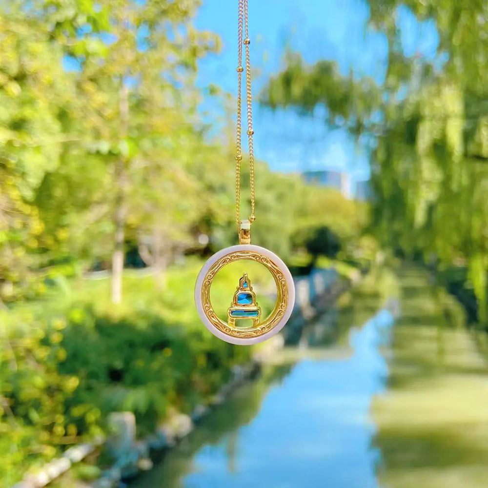 白色陶瓷藍水水 安安吊墜花開項鍊嘎烏盒 「圓滿開運」【首廟天壇天公廟祈福加持】