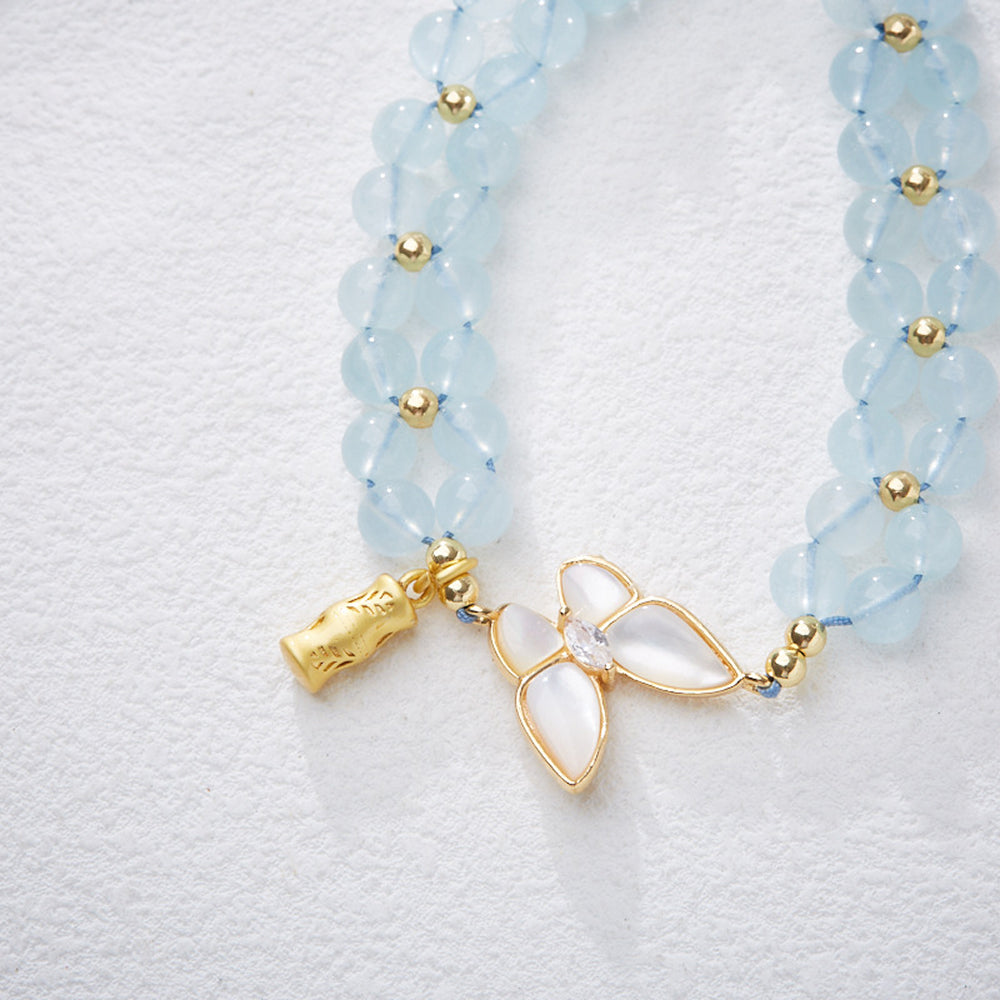 天然海藍寶編織手鏈女破茧成蝶蝴蝶竹節手串「圓滿開運」【台南首廟天壇天公廟祈福加持】