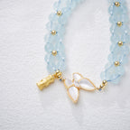 天然海藍寶編織手鏈女破茧成蝶蝴蝶竹節手串「圓滿開運」【台南首廟天壇天公廟祈福加持】