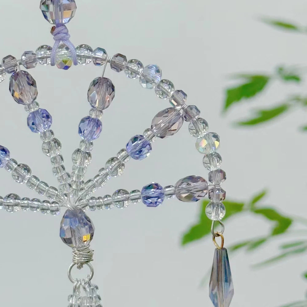 搖錢扇立體異形紫色小清新扇子串珠「財源廣進」【祈福加持】