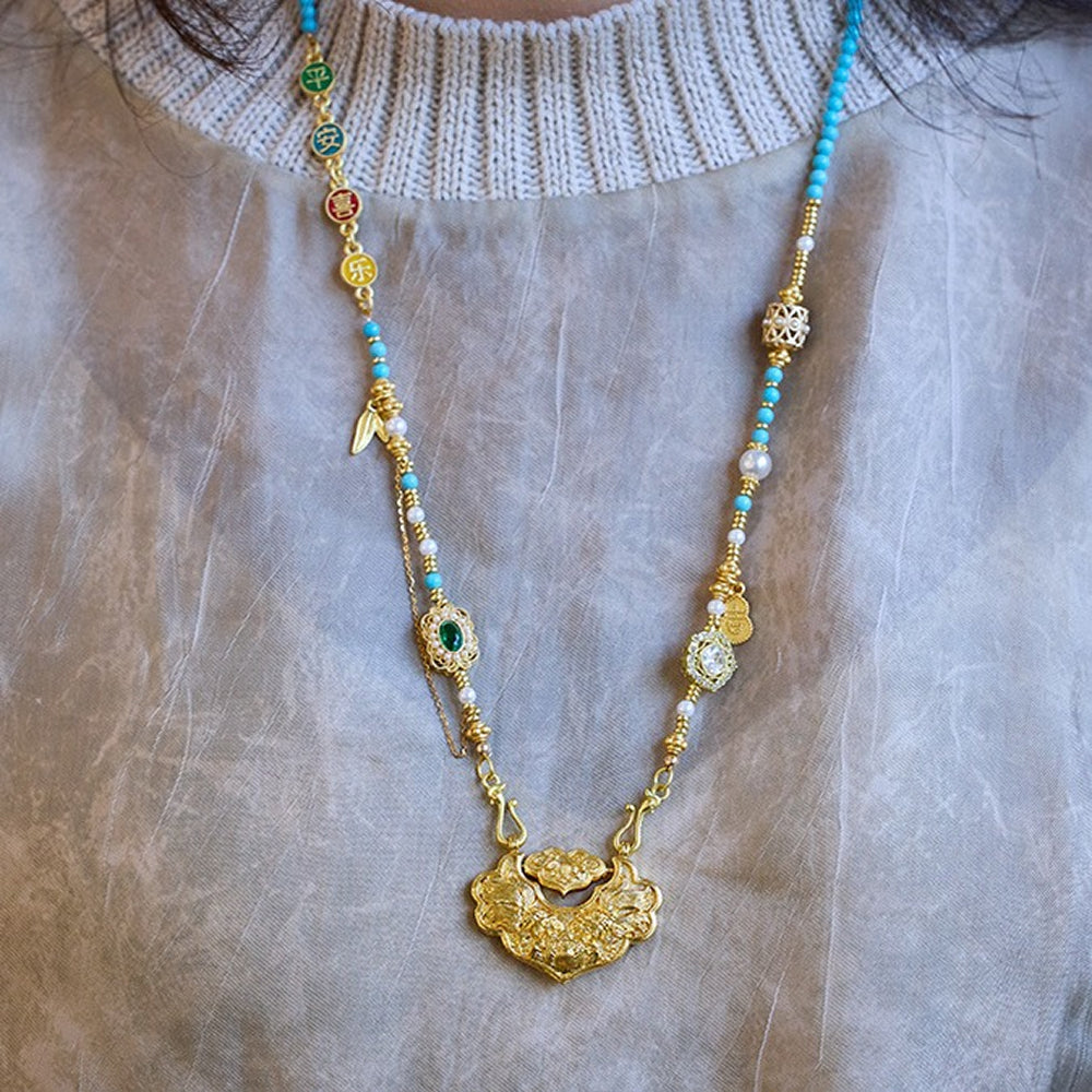 新中式多寶項鍊多寶珐琅配件錦鯉如意鎖項鍊「圓滿開運」【首廟天壇天公廟祈福加持】