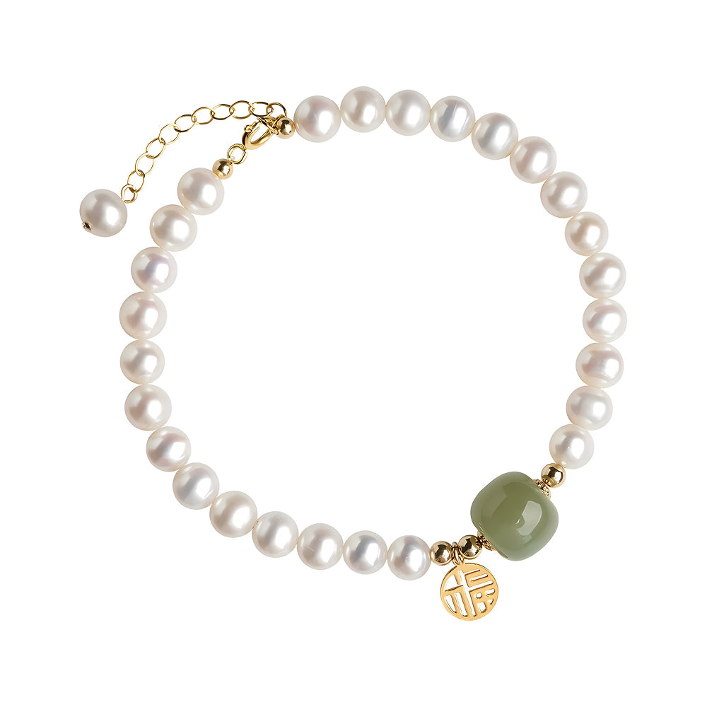 天然和田玉施家珍珠福牌手鏈「自在安心系列」【台南首廟天壇天公廟祈福加持】