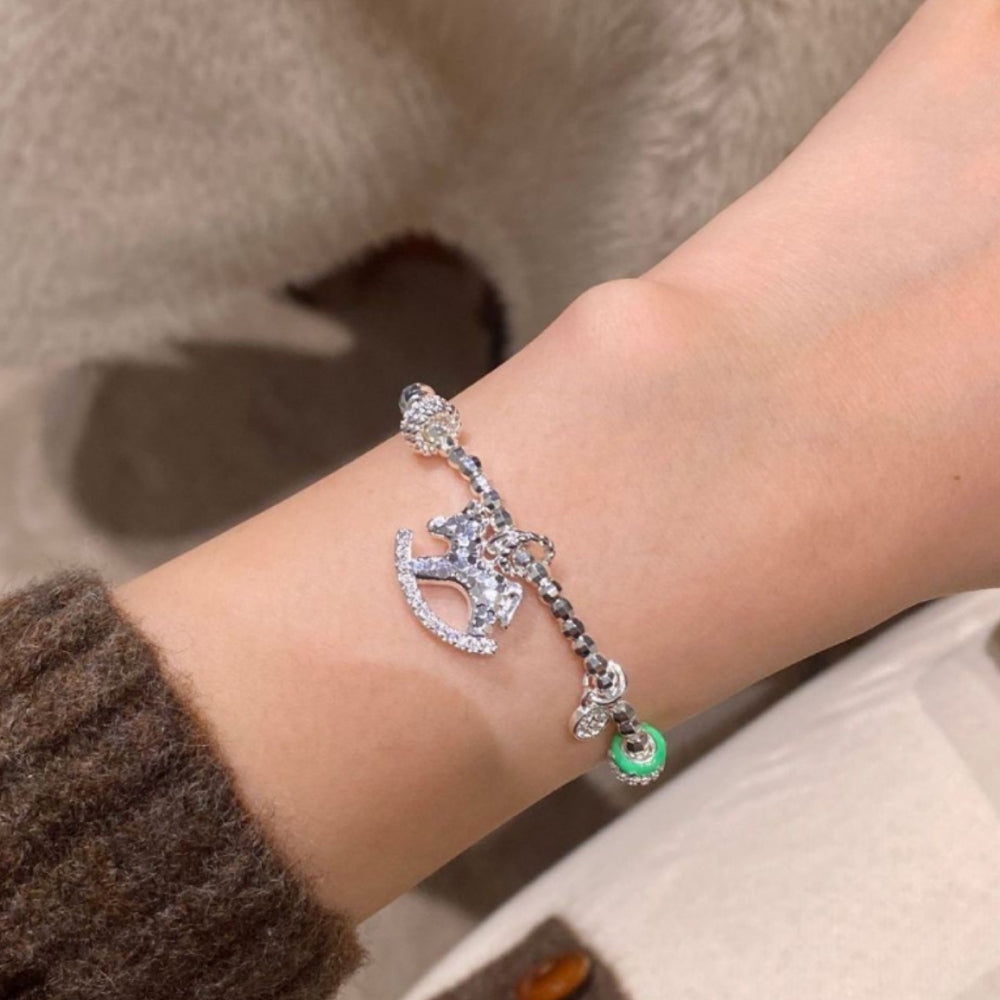 碎冰冰「馬上有福」盤缠銀色木馬串珠 【財富加持】