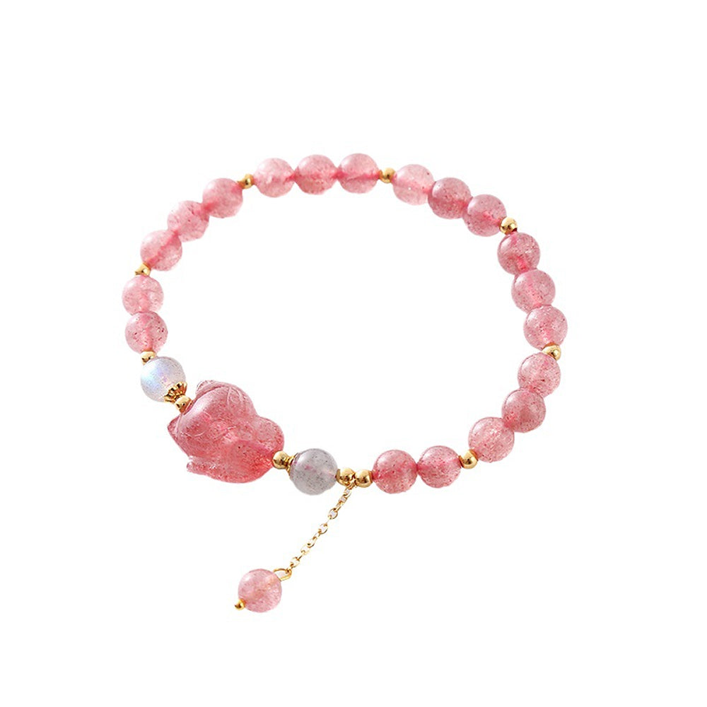 天然草莓晶可愛簡約狐狸手串「好姻緣」【首廟天壇天公廟祈福加持】