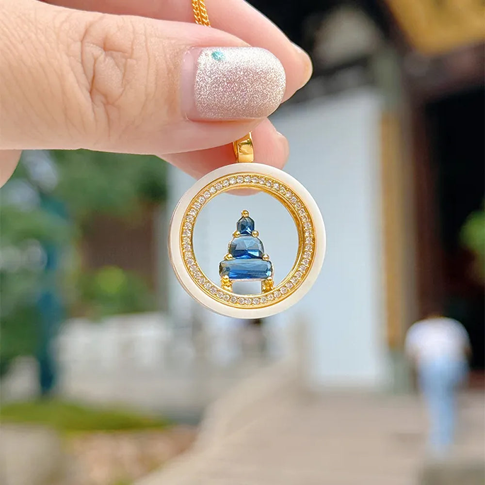 白色陶瓷藍水水 安安吊墜花開項鍊嘎烏盒 「圓滿開運」【首廟天壇天公廟祈福加持】