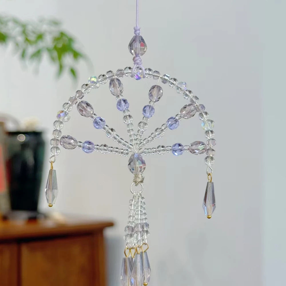 搖錢扇立體異形紫色小清新扇子串珠「財源廣進」【祈福加持】