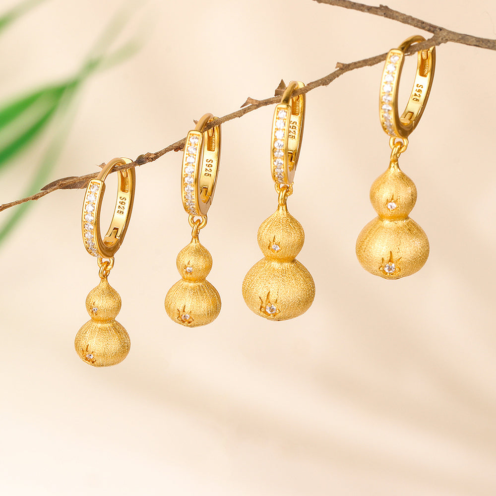 s925純銀金色葫蘆耳環耳坠「好運顺」【祈福加持】