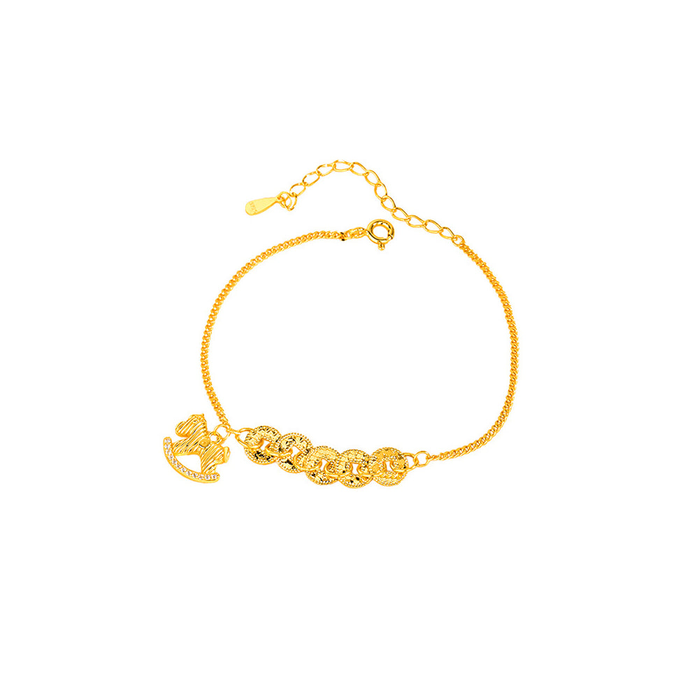 s925純銀「財源廣進」歡樂小木馬碎冰冰五帝錢手鍊 【祈福加持】