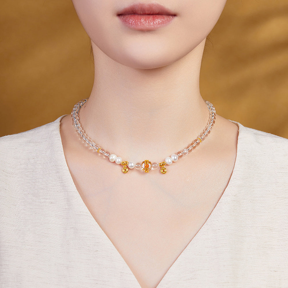 天然淡水珍珠白水晶「來財系列」項鍊 【祈福加持】