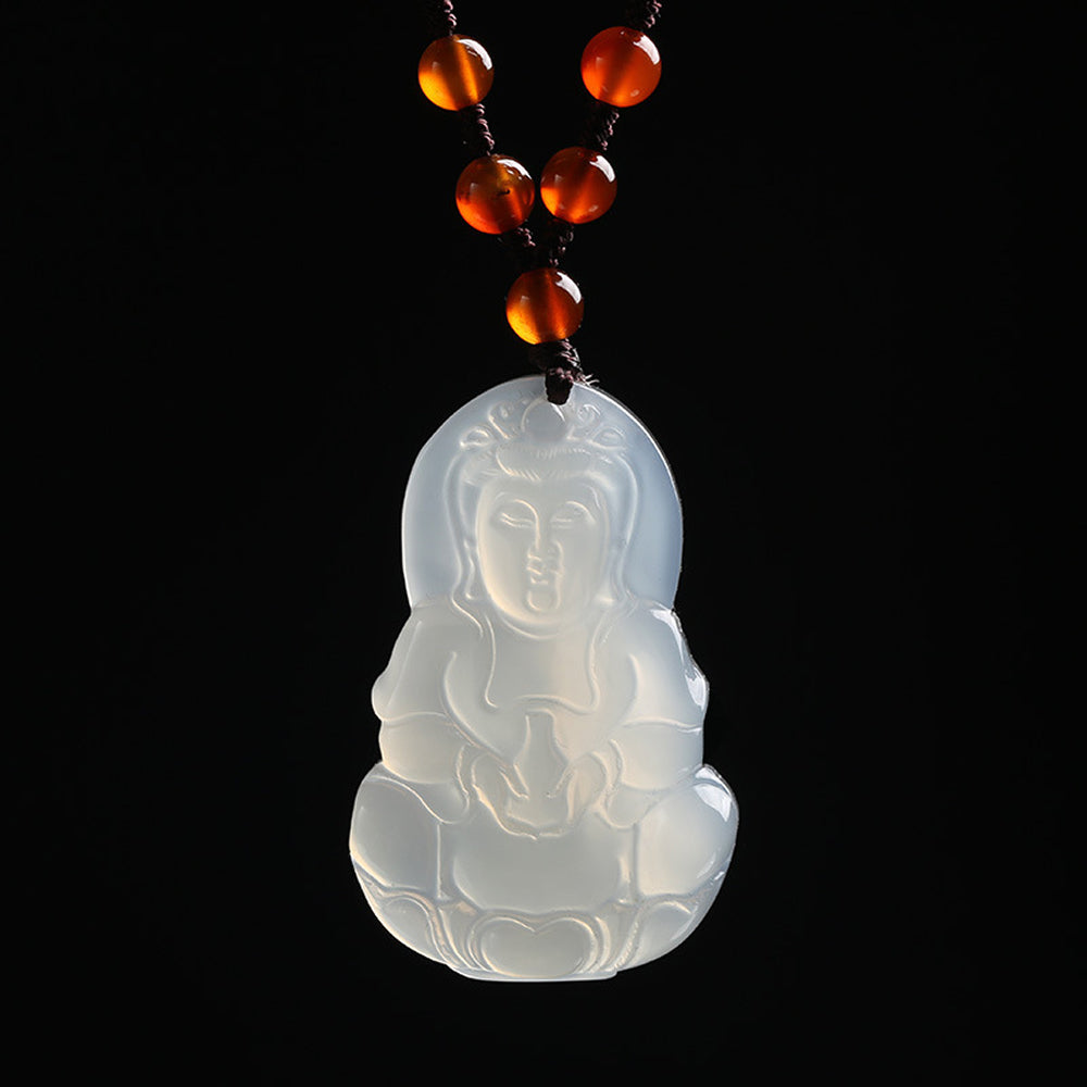 白玉髓瑪瑙觀音玉石吊墜項鍊「好運顺」【祈福加持】