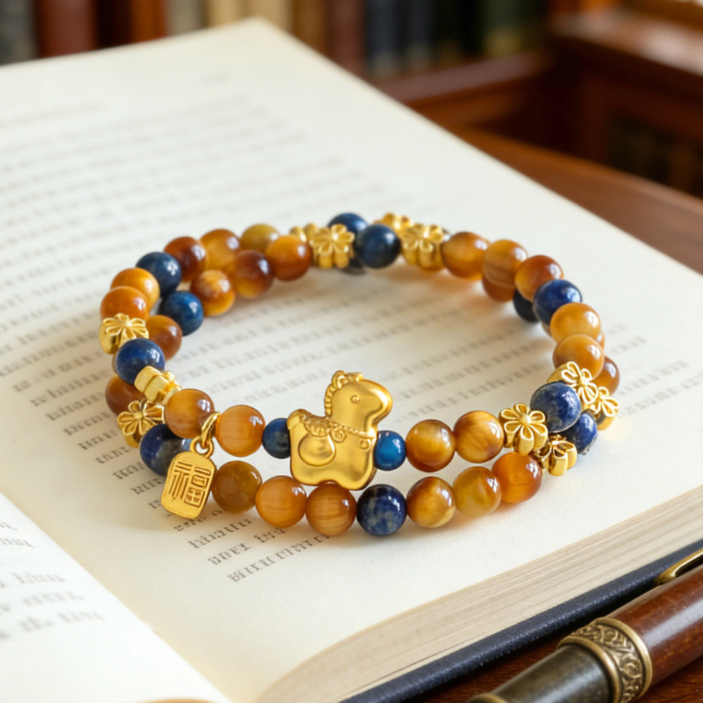 「馬上有福」馬年本命年天然金虎眼串珠手鍊【祈福加持】