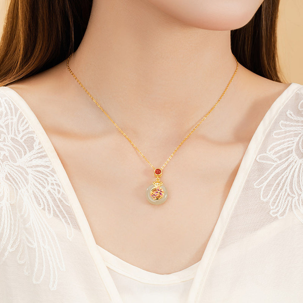 四季花神純銀925和田玉項鏈紅瑪瑙梅花吊墜「圓滿開運」【首廟天壇天公廟祈福加持】