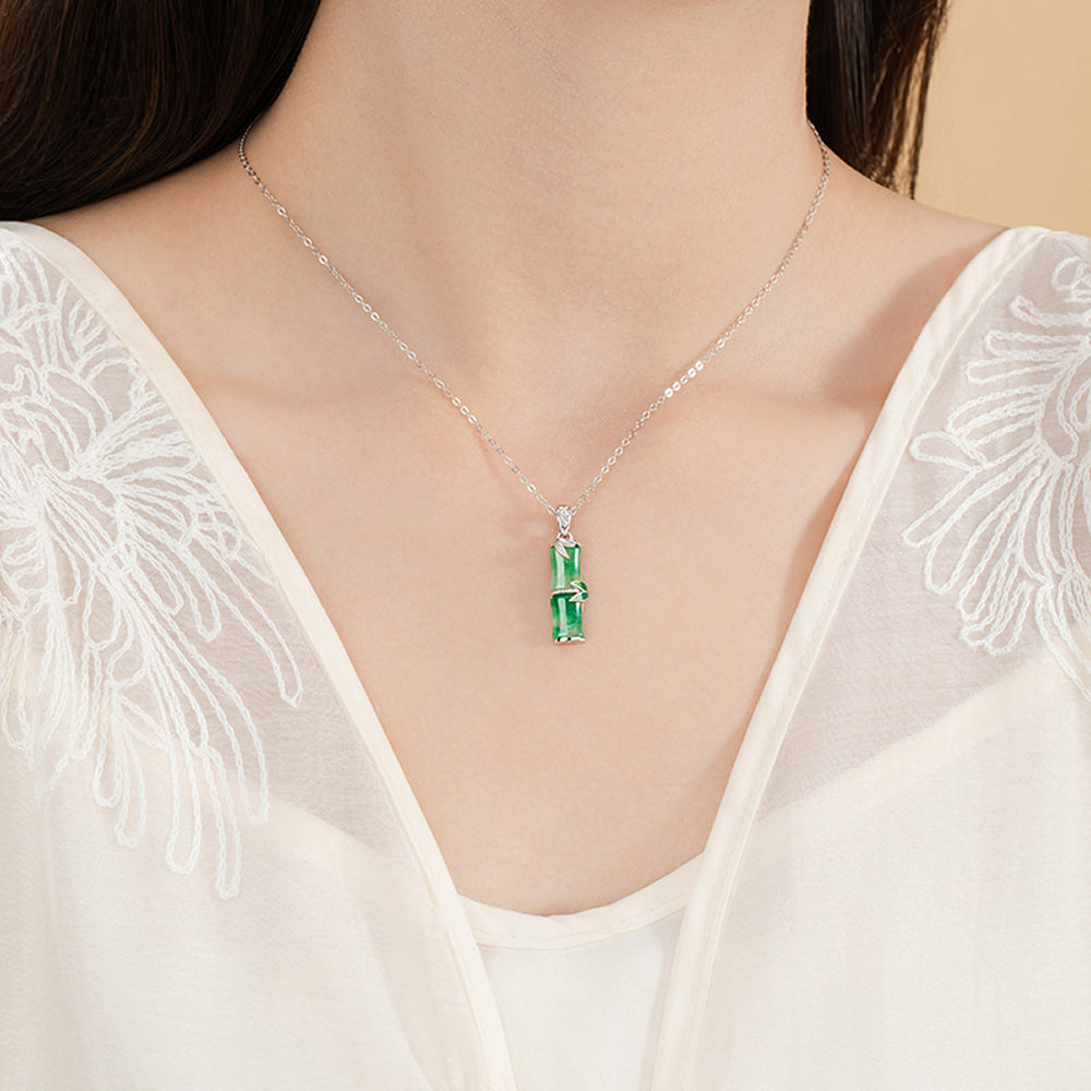 純銀925項鍊天然翡翠竹子鎖骨鏈風竹節吊墜「開智系列」【孔廟祈福加持】