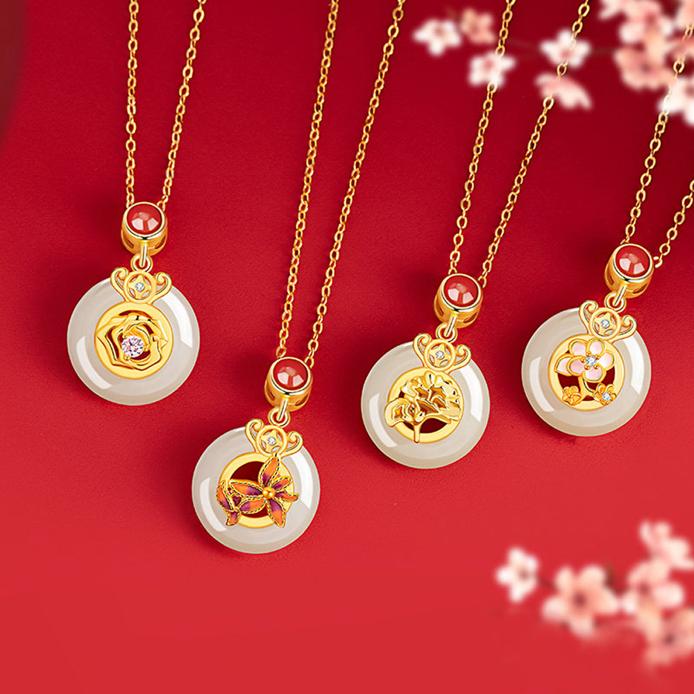 四季花神純銀925和田玉項鏈紅瑪瑙梅花吊墜「圓滿開運」【首廟天壇天公廟祈福加持】