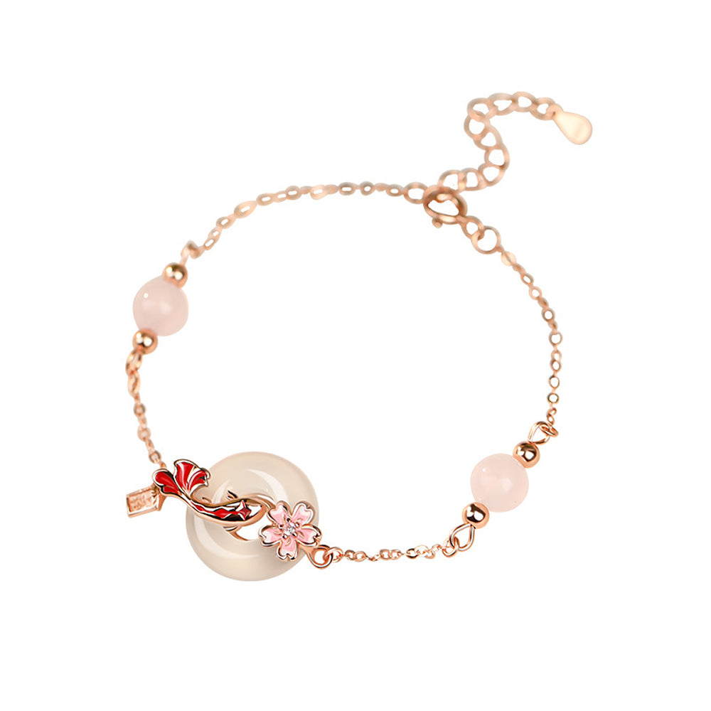 平安扣錦鯉「好姻緣系列」白玉髓手鍊女 925純銀水晶手環 【首廟天壇天公廟祈福加持】