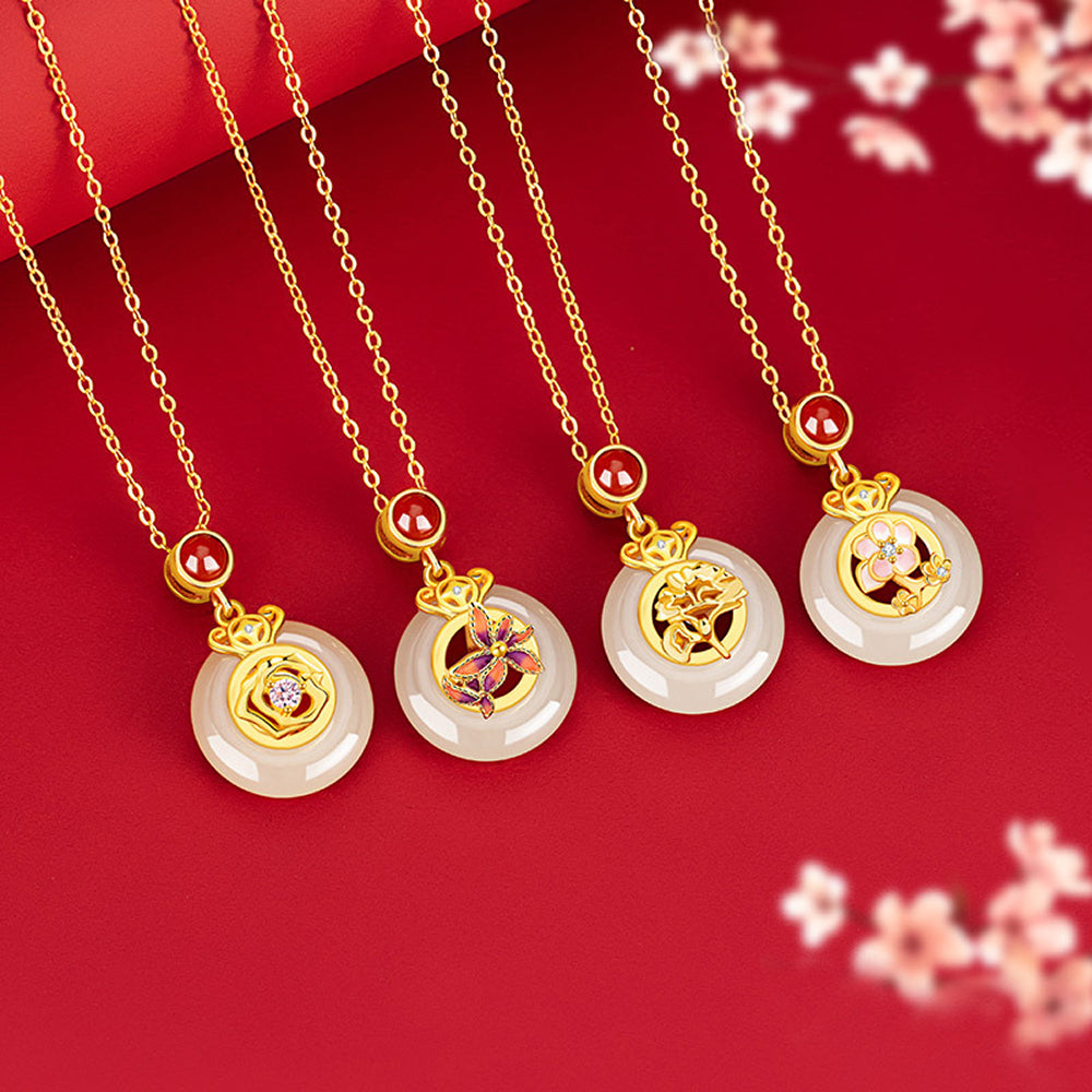 四季花神純銀925和田玉項鏈紅瑪瑙梅花吊墜「圓滿開運」【首廟天壇天公廟祈福加持】