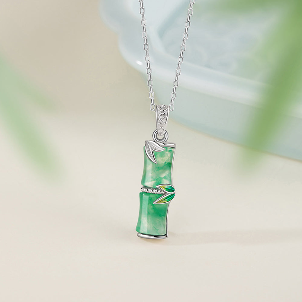 純銀925項鍊天然翡翠竹子鎖骨鏈風竹節吊墜「開智系列」【孔廟祈福加持】