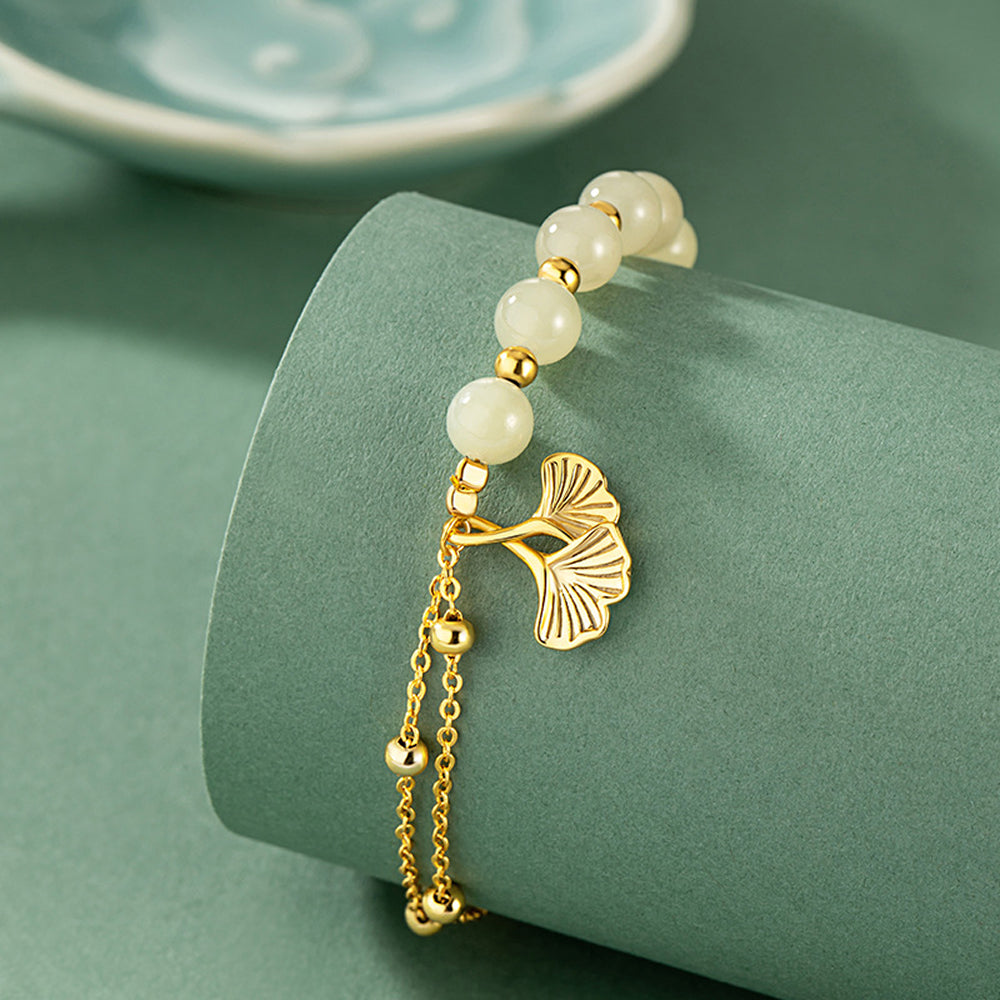 三生有幸「好姻緣系列」純銀925和田玉手鏈花朵手環銀杏葉手飾【首廟天壇天公廟祈福加持】